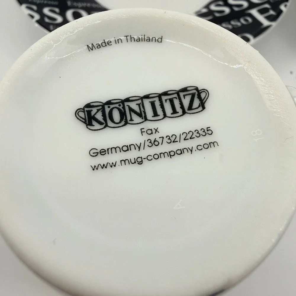 Konitz Espresso Typography Demitasse Cup & Saucer Set of 4 Black White
